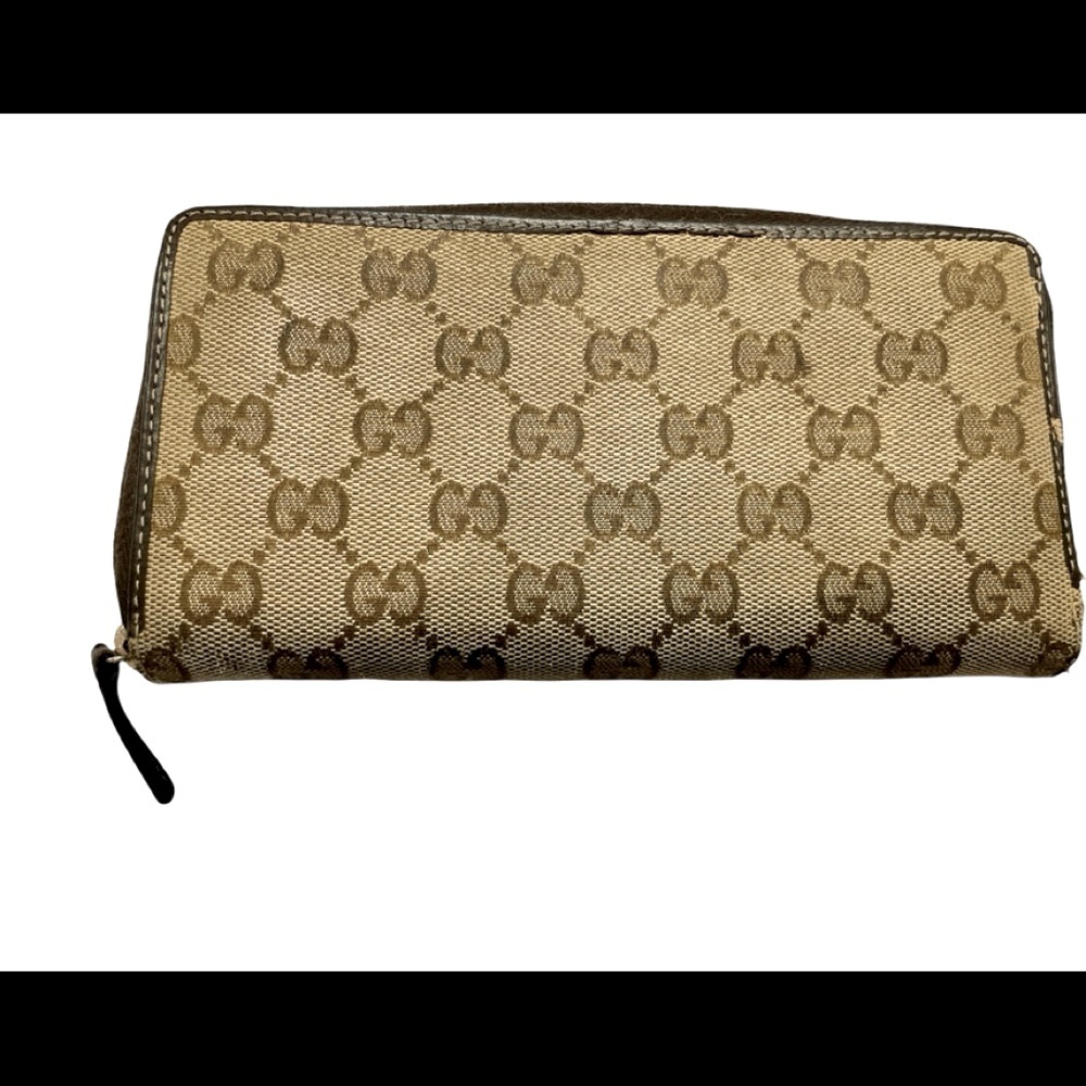 GUCCI Authentic Sherry Princy GG zipper wallet canvas Leather ribbon - Picture 2 of 7